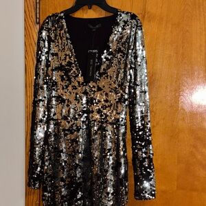 Rachel Zoe Micah silver & black sequined mini dress size 2
